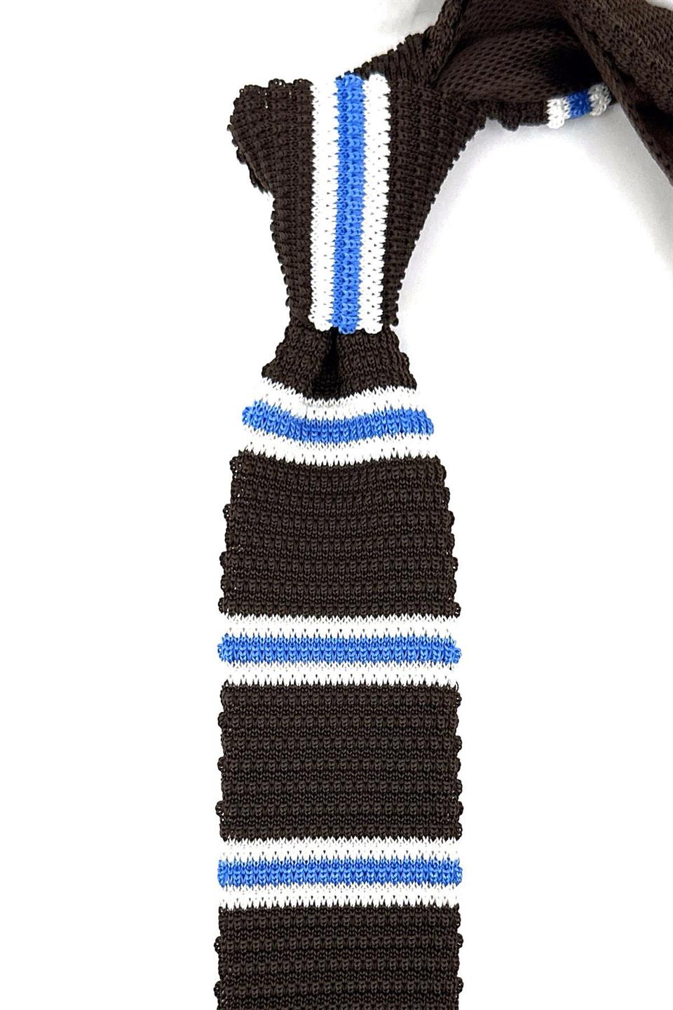 Kahverengi - Mavi Çizgili Örgü Kravat ÖR8372