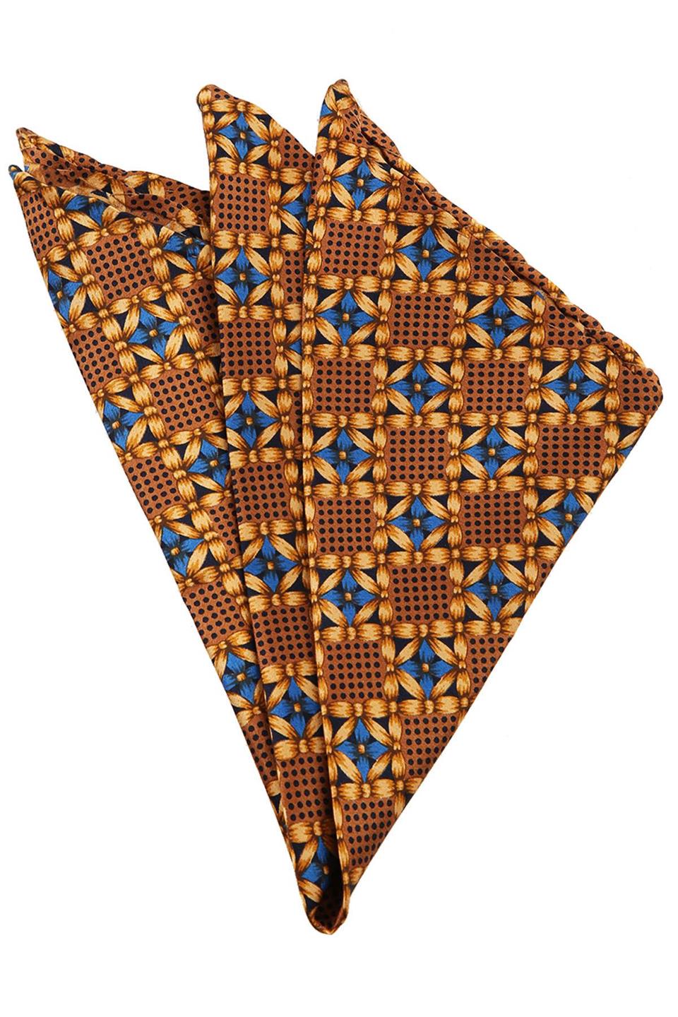 Kahverengi Motif Baskılı İpek Mendil SPS115
