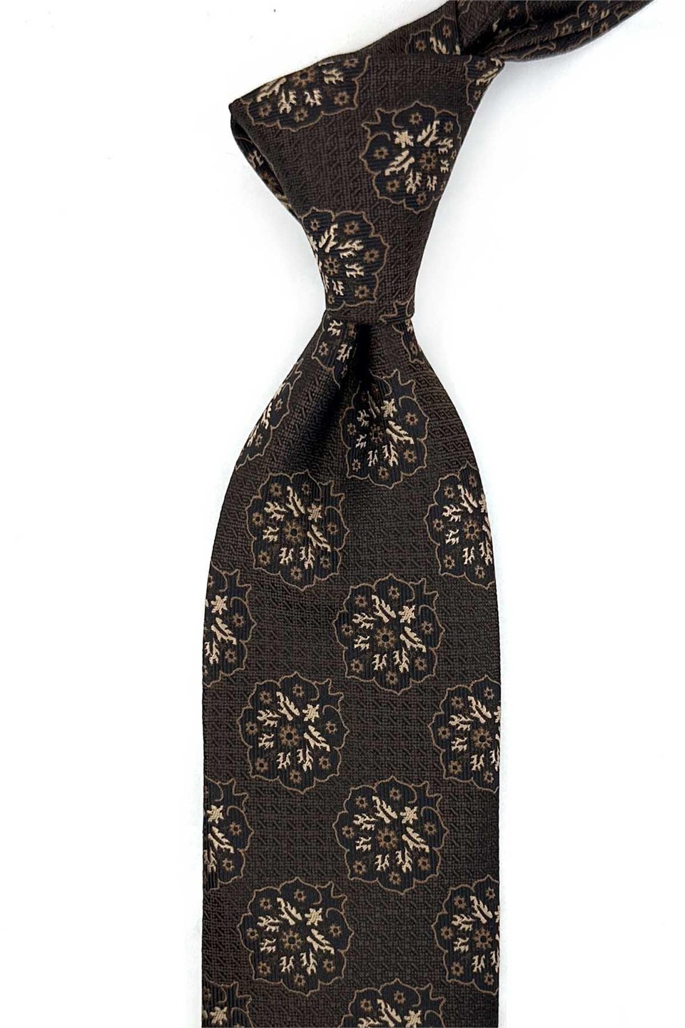 Kahverengi Motif Desen Mendilli Klasik Kravat KK14075