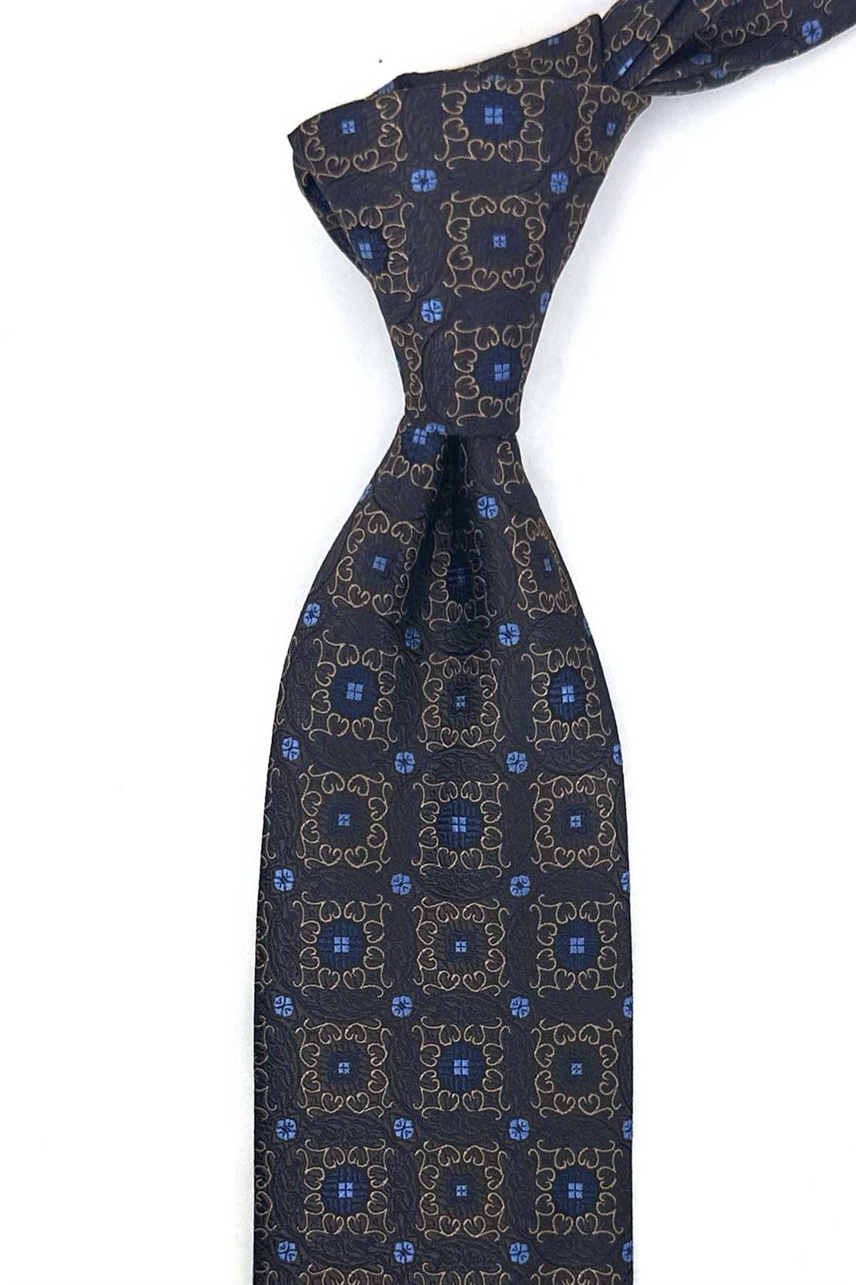 Kahverengi Motif Desen Mendilli Klasik Kravat KK13757