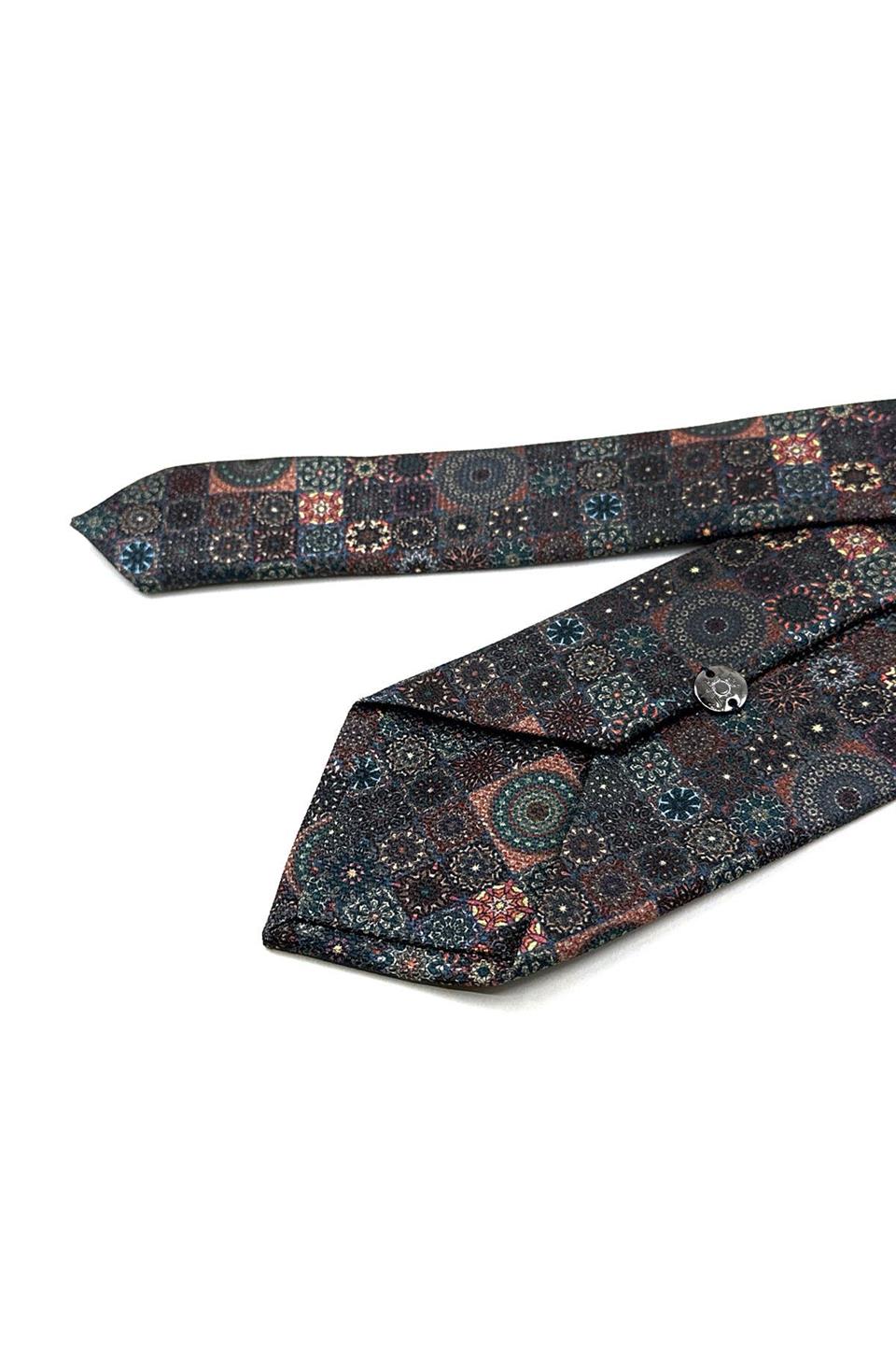 Kahverengi Motif Desen Mendilli Klasik Kravat KK11941