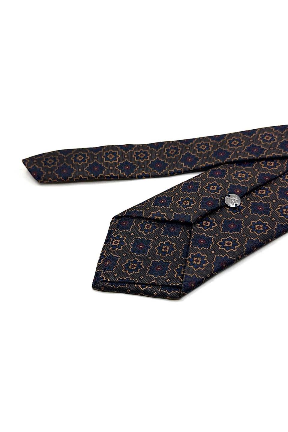 Kahverengi Motif Desen Mendilli Klasik Kravat KK13567