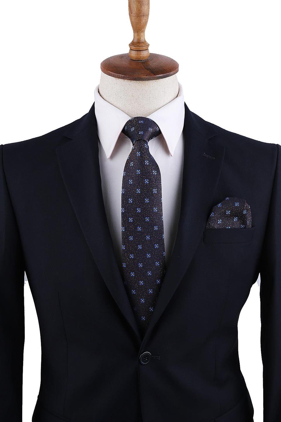 Kahverengi Motif Desen Mendilli Klasik Kravat KK10280