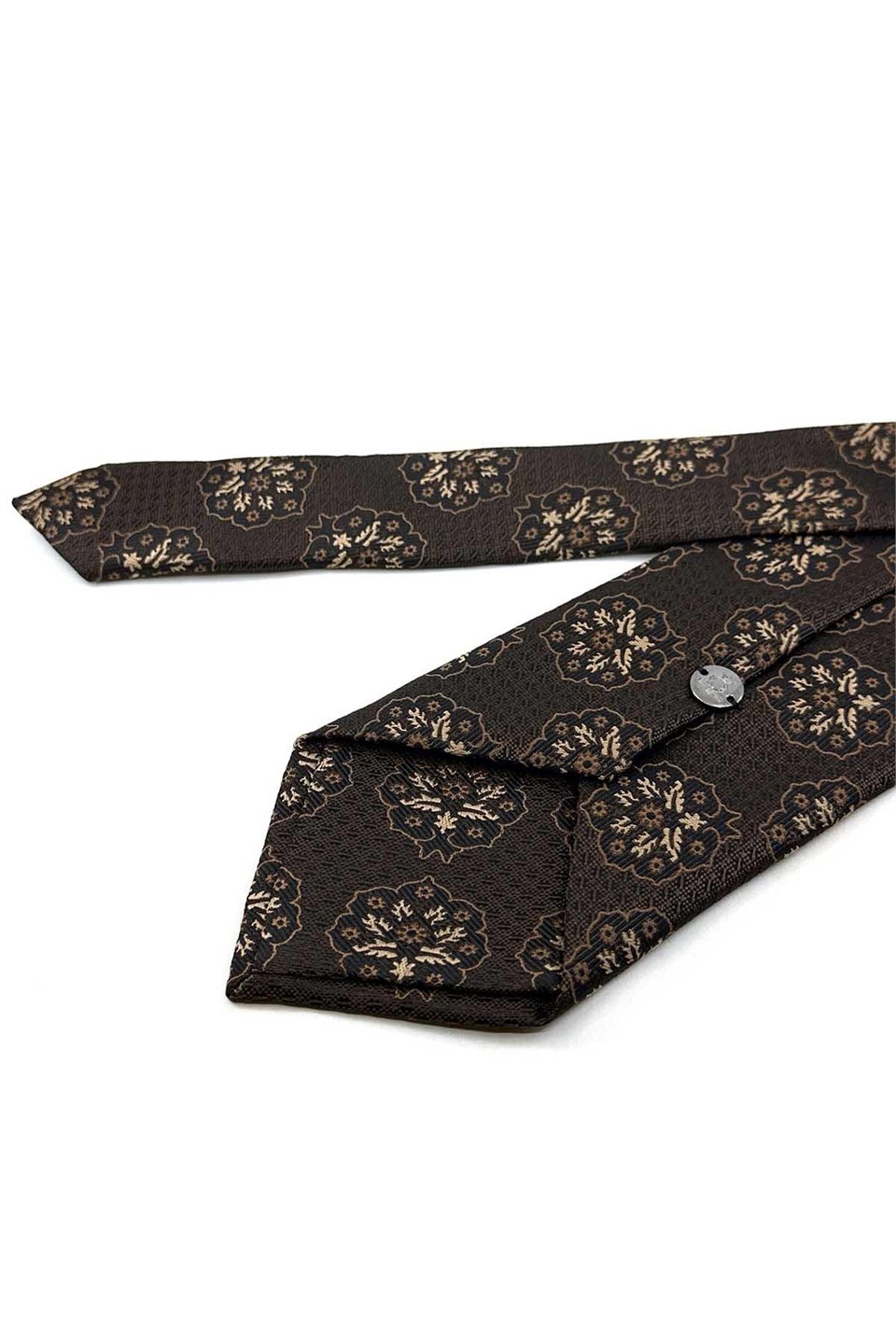 Kahverengi Motif Desen Mendilli Klasik Kravat KK14075