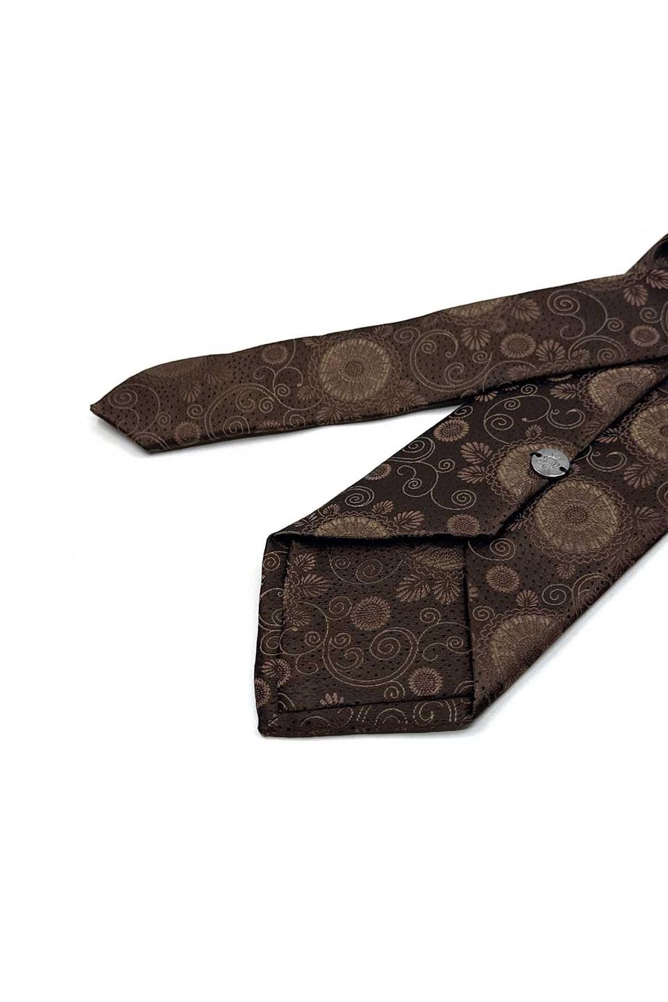 Kahverengi Motif Desen Mendilli Klasik Kravat KK13588