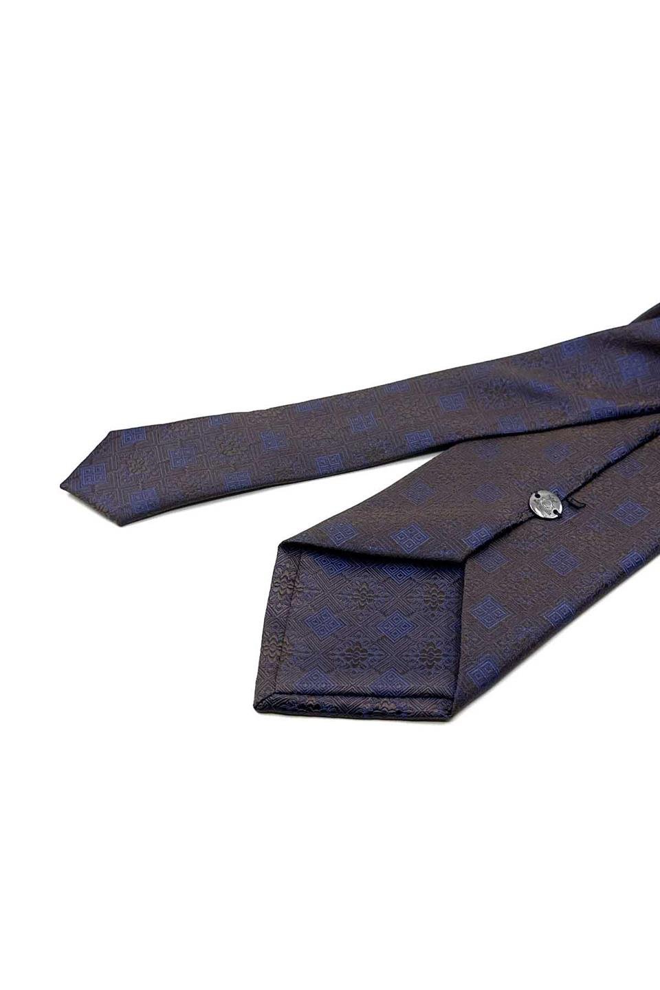 Kahverengi Motif Desen Mendilli Klasik Kravat KK12547