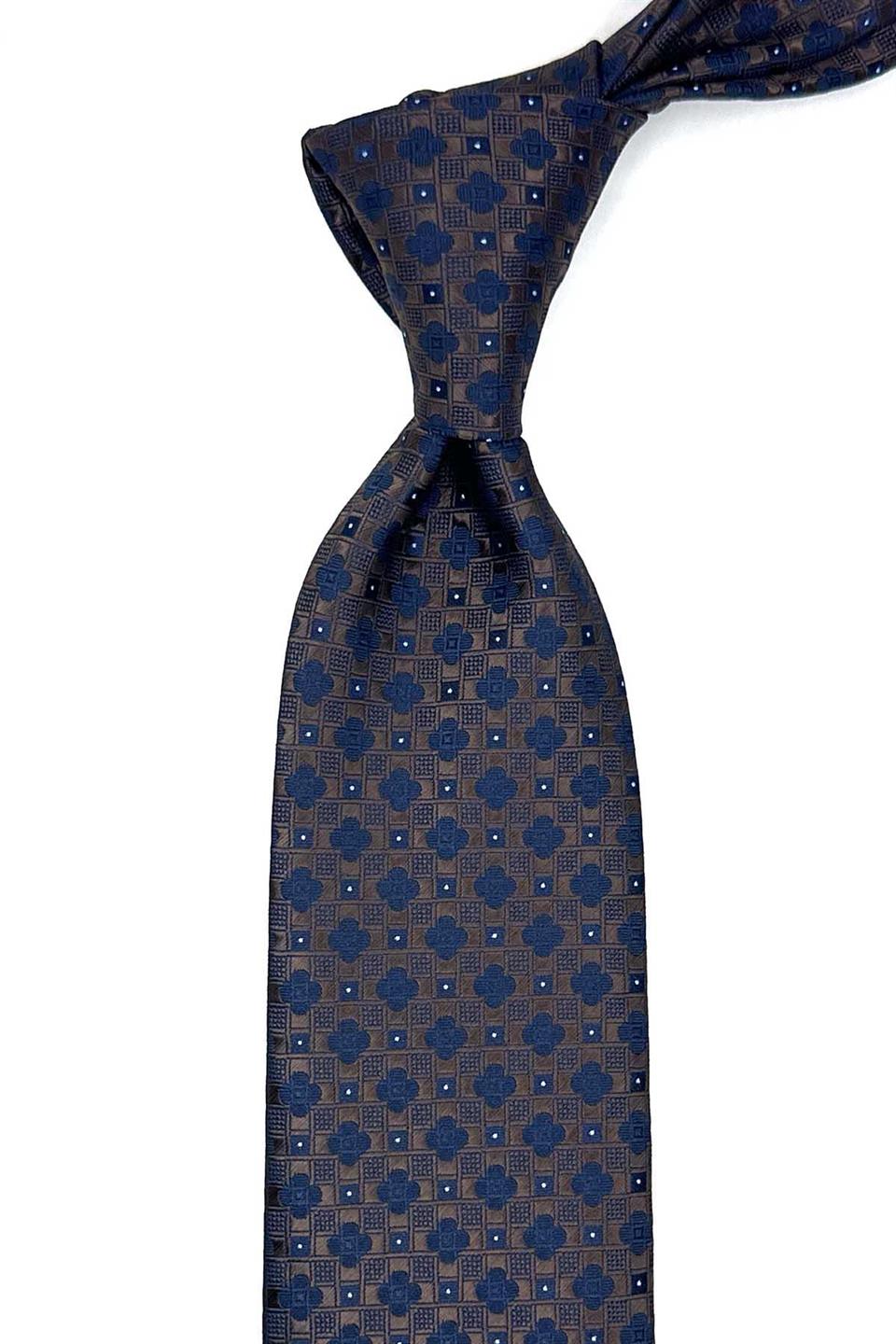 Kahverengi Motif Desen Mendilli Klasik Kravat KK13034