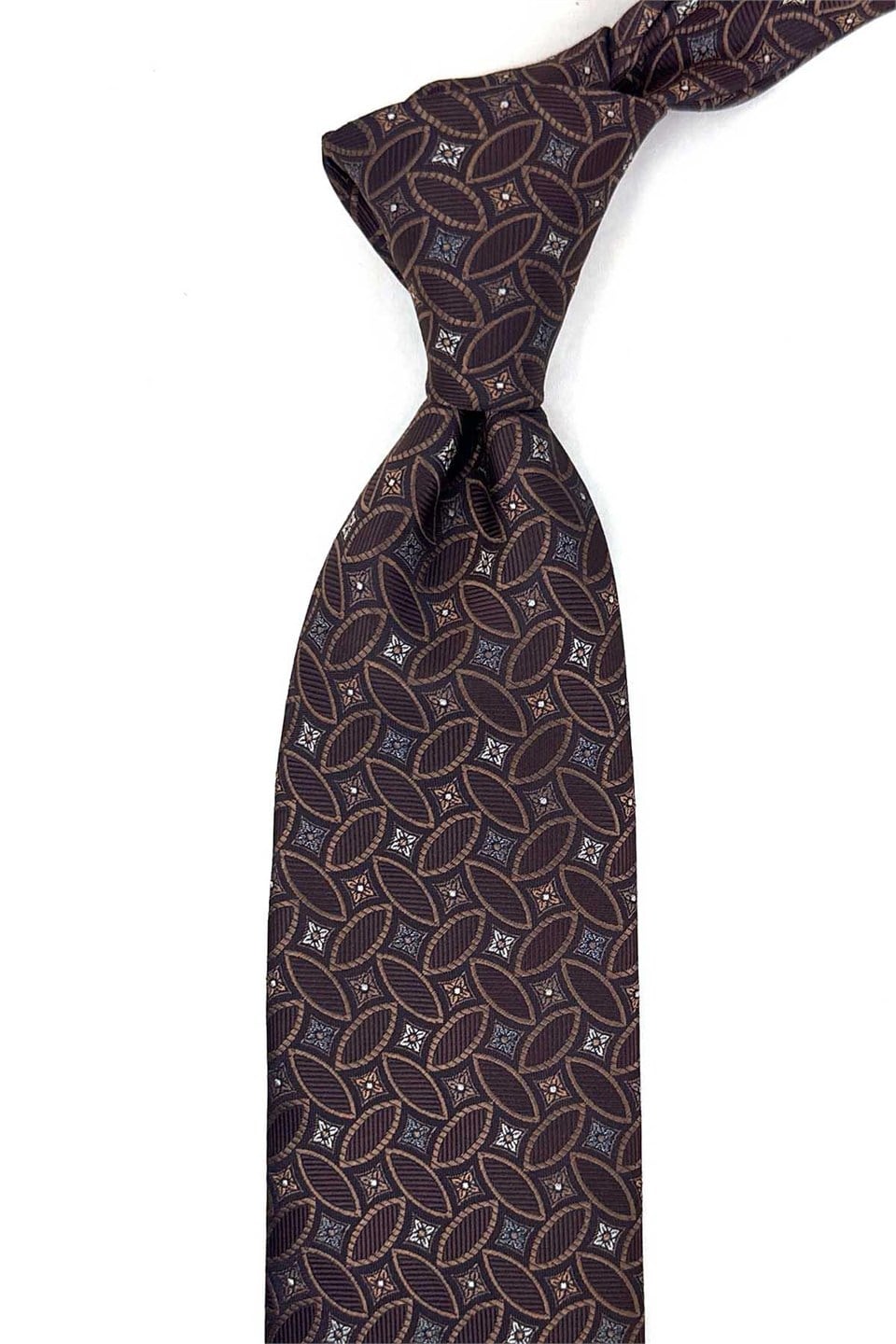 Kahverengi Motif Desen Mendilli Klasik Kravat KK13982