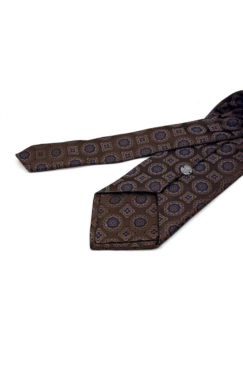 Kahverengi Motif Desen Mendilli Klasik Kravat KK13577