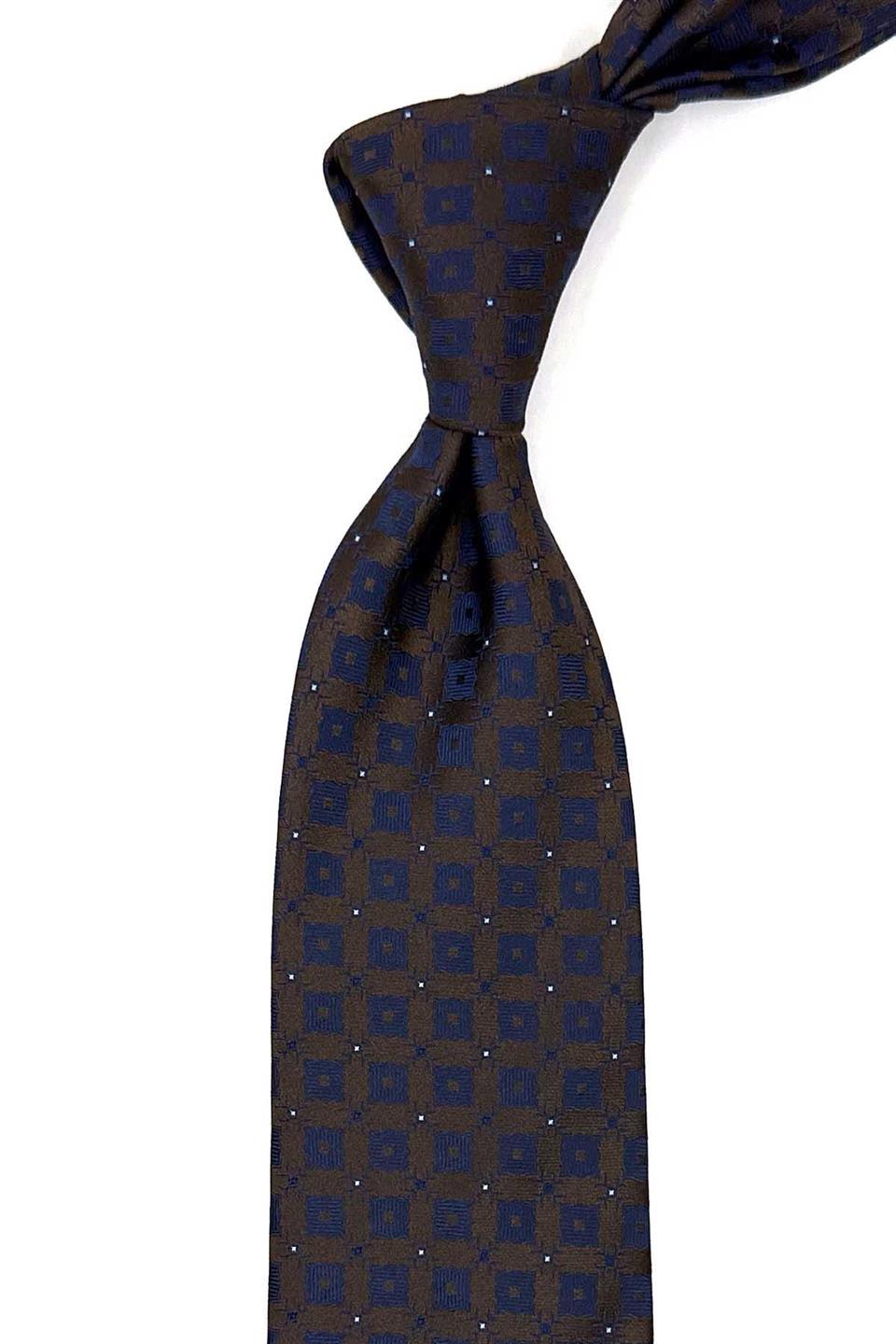 Kahverengi Motif Desen Mendilli Klasik Kravat KK12575