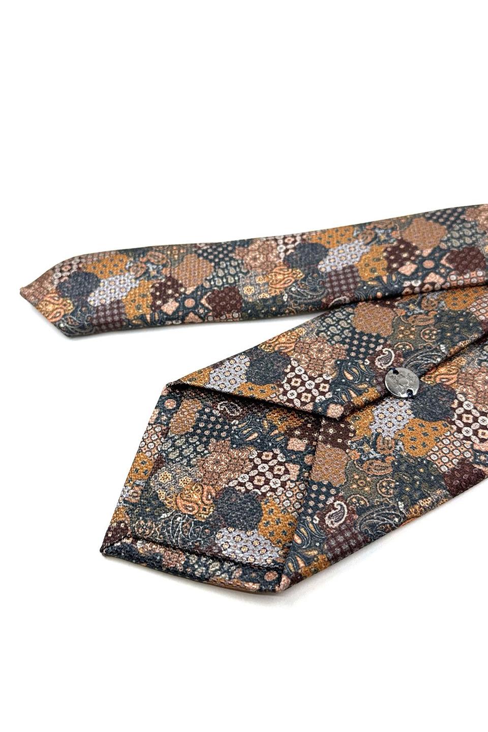 Kahverengi Motif Desen Mendilli Klasik Kravat KK11937