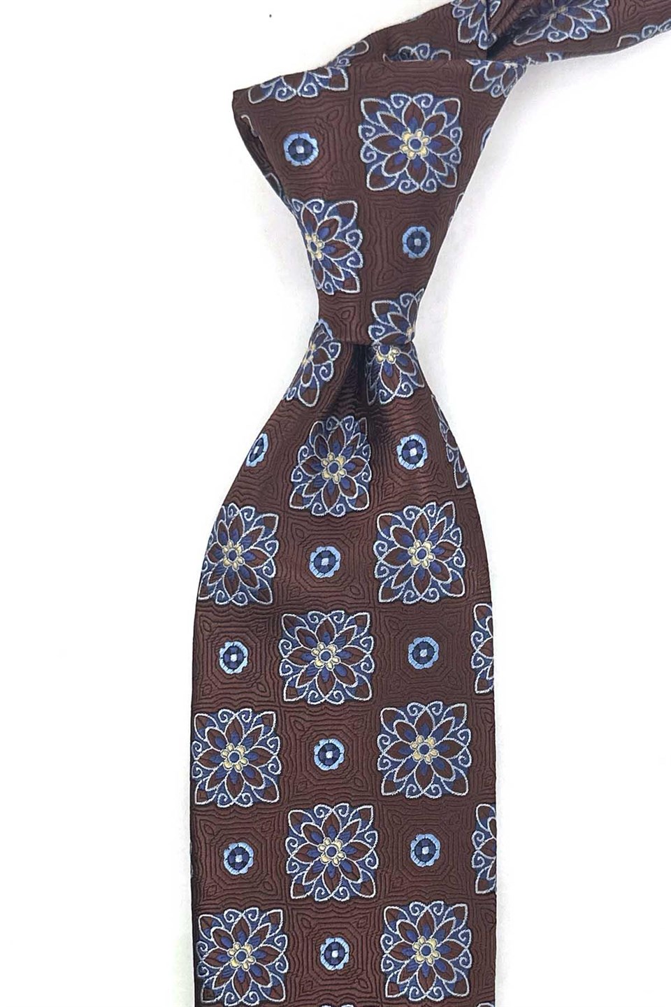 Kahverengi Motif Desen Mendilli Klasik Kravat KK13735