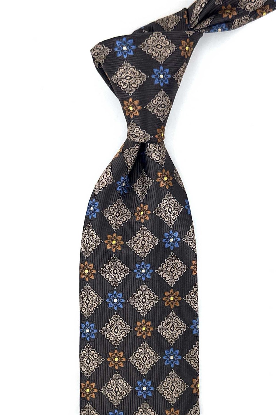 Kahverengi Motif Desen Mendilli Klasik Kravat KK13940