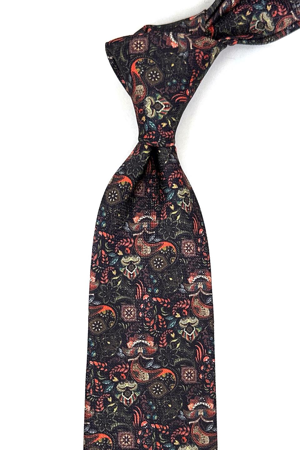 Kahverengi Motif Desen Mendilli Klasik Kravat KK11939