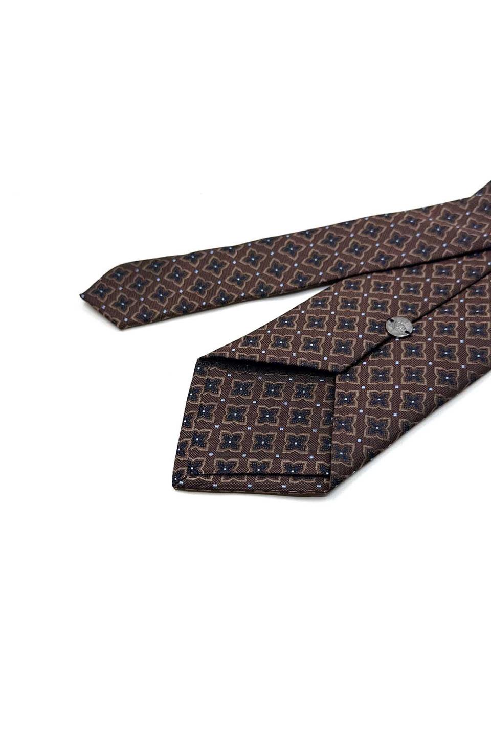 Kahverengi Motif Desen Mendilli Klasik Kravat KK13478
