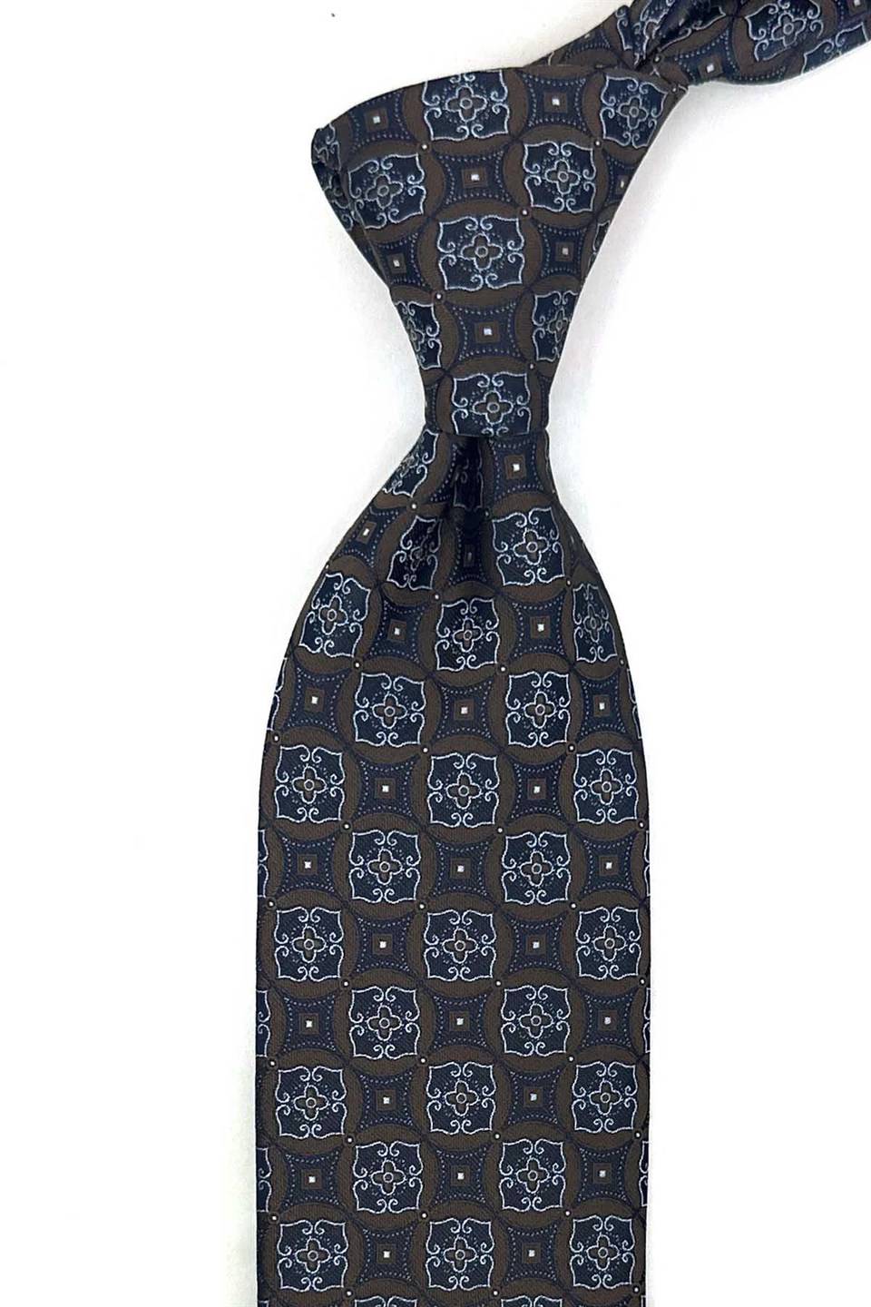 Kahverengi Motif Desen Mendilli Klasik Kravat KK13763