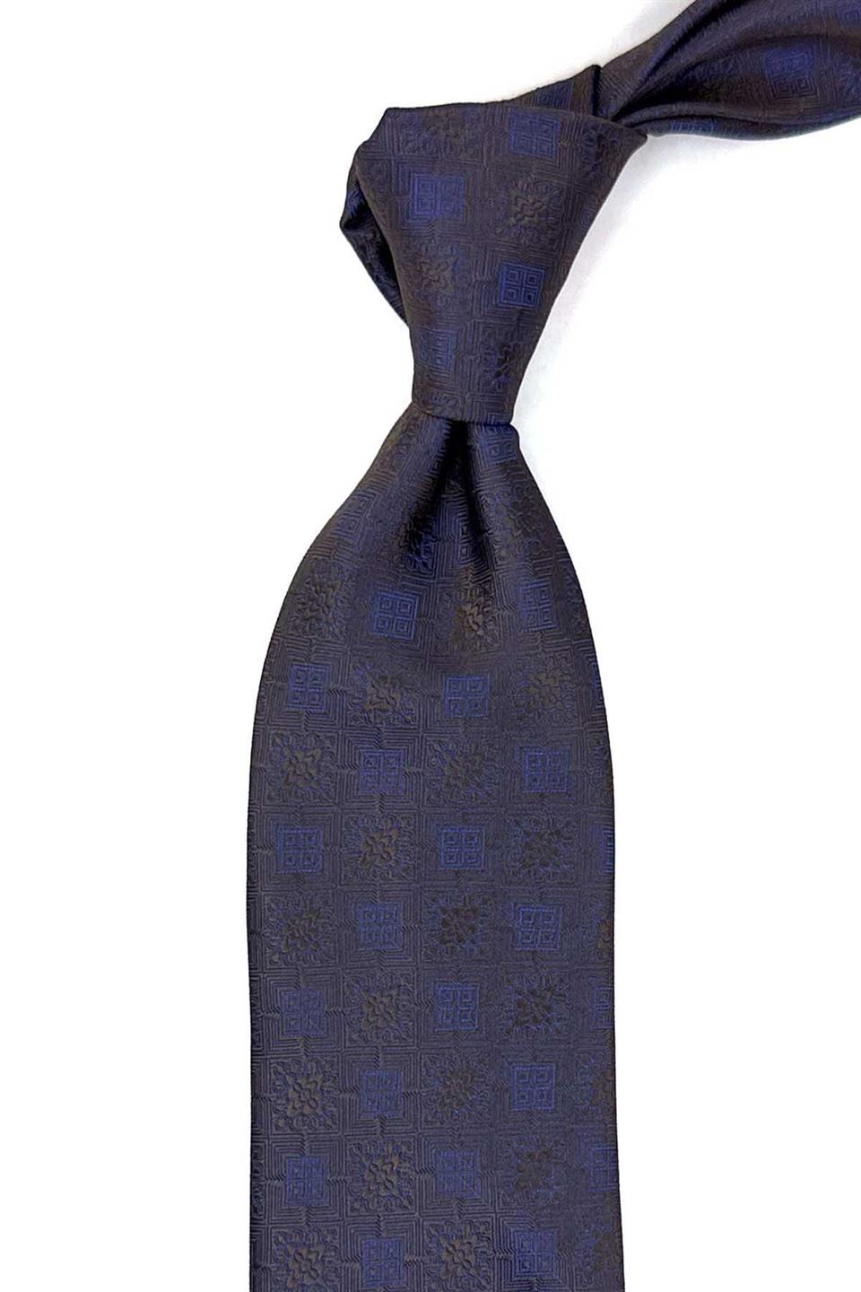 Kahverengi Motif Desen Mendilli Klasik Kravat KK12547