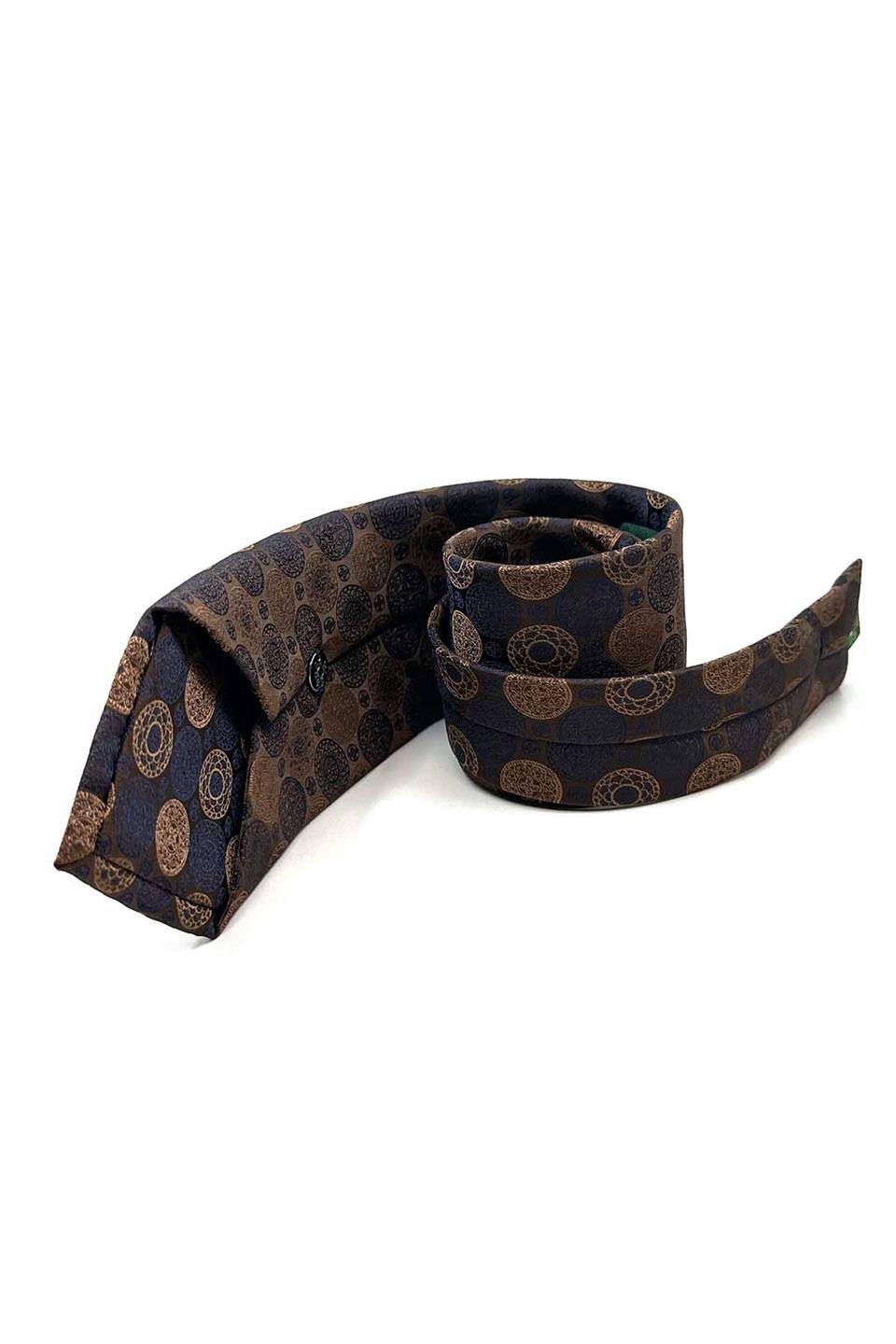 Kahverengi Motif Desen Mendilli Klasik Kravat KK12992