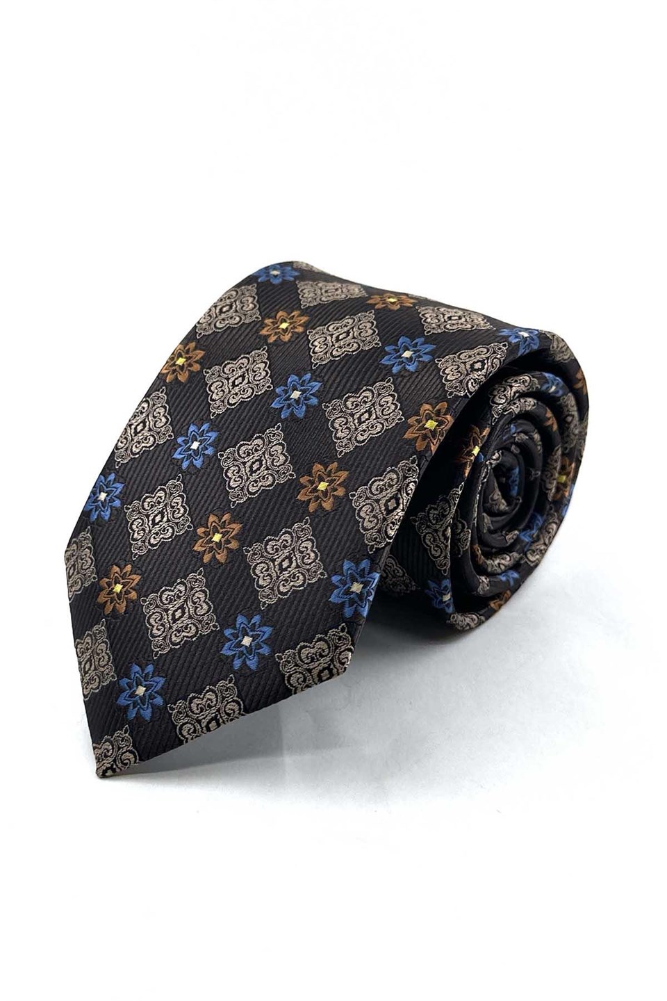 Kahverengi Motif Desen Mendilli Klasik Kravat KK13940