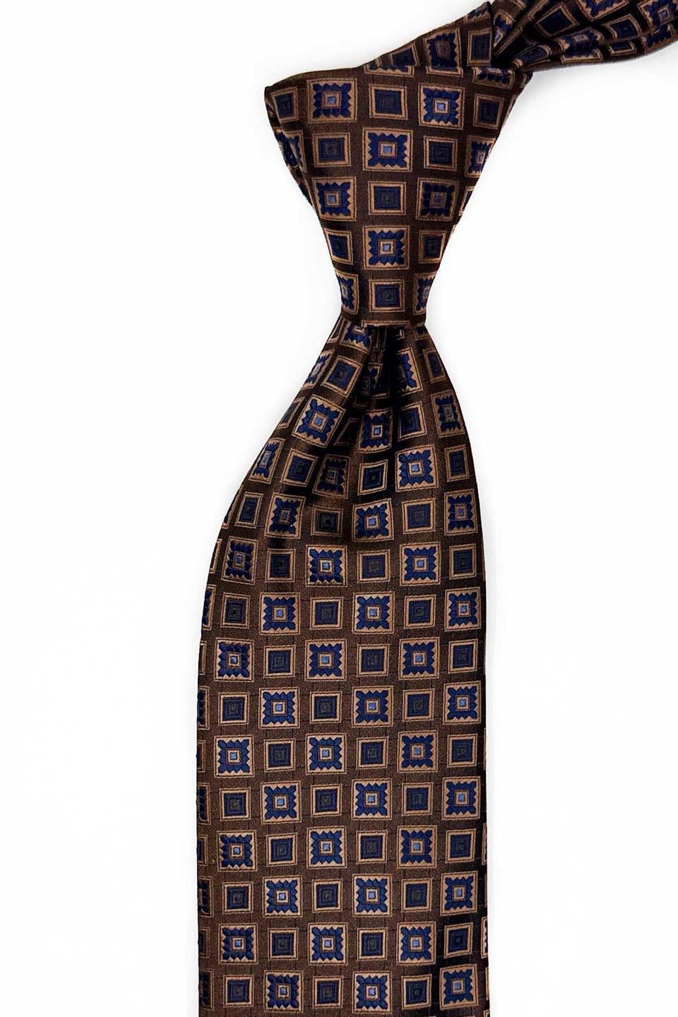Kahverengi Motif Desen Mendilli Klasik Kravat KK13631