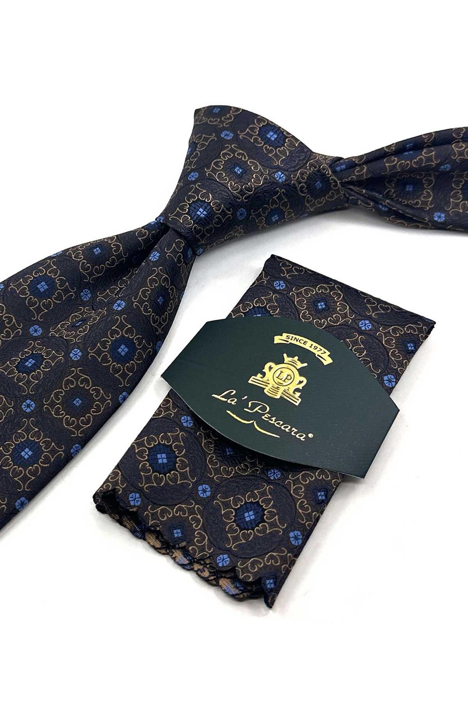 Kahverengi Motif Desen Mendilli Klasik Kravat KK13757