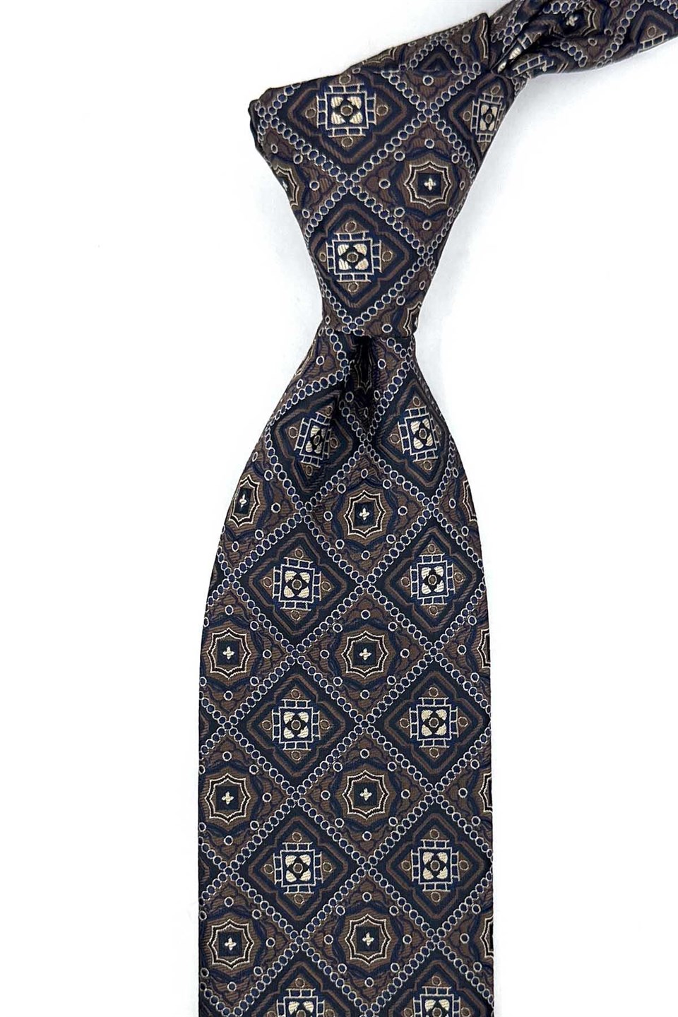 Kahverengi Motif Desen Mendilli Klasik Kravat KK13957