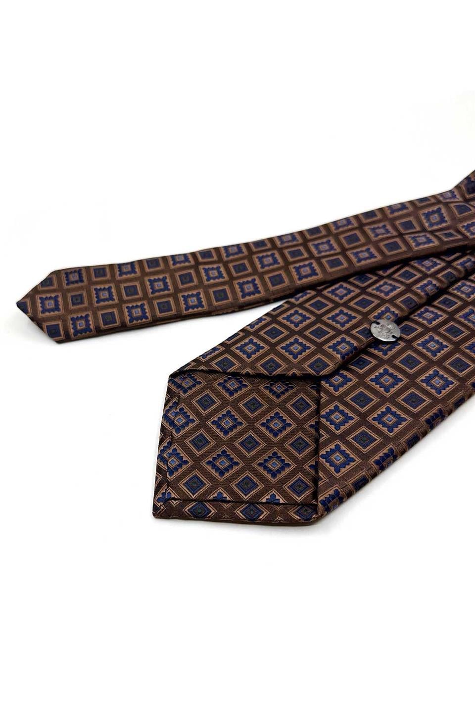 Kahverengi Motif Desen Mendilli Klasik Kravat KK13631