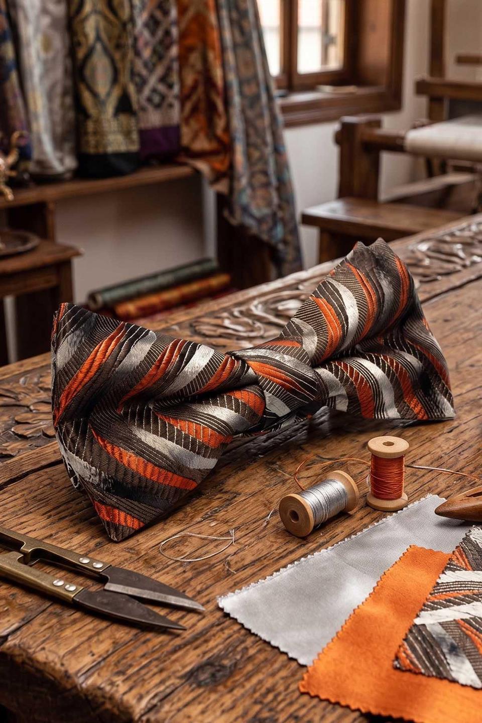 Kahverengi Motif İpek Papyon SB200