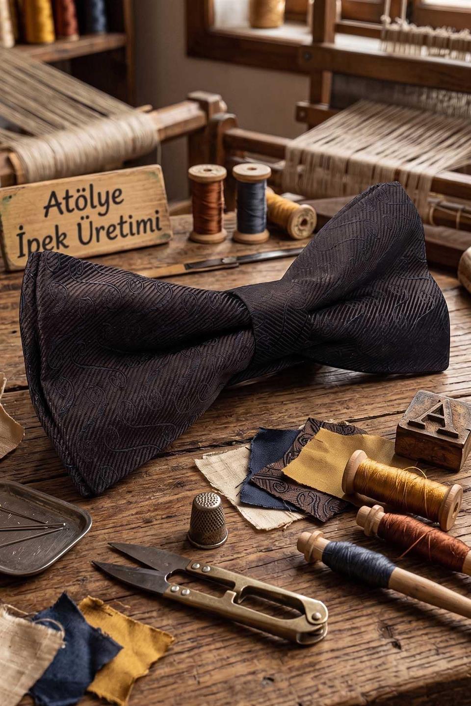 Kahverengi Motif İpek Papyon SB249
