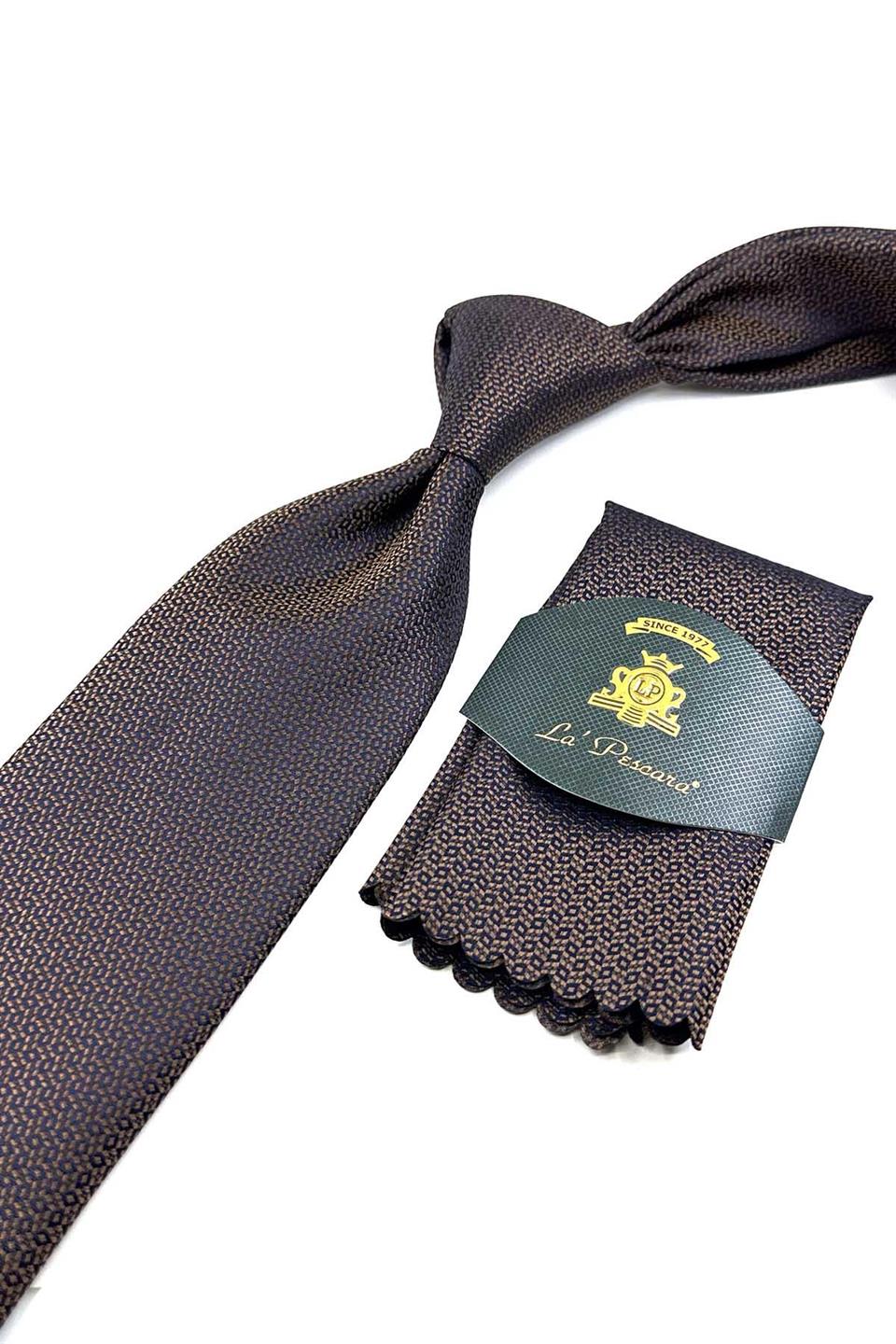 Kahverengi Nokta Desen Mendilli Klasik Kravat KK12709