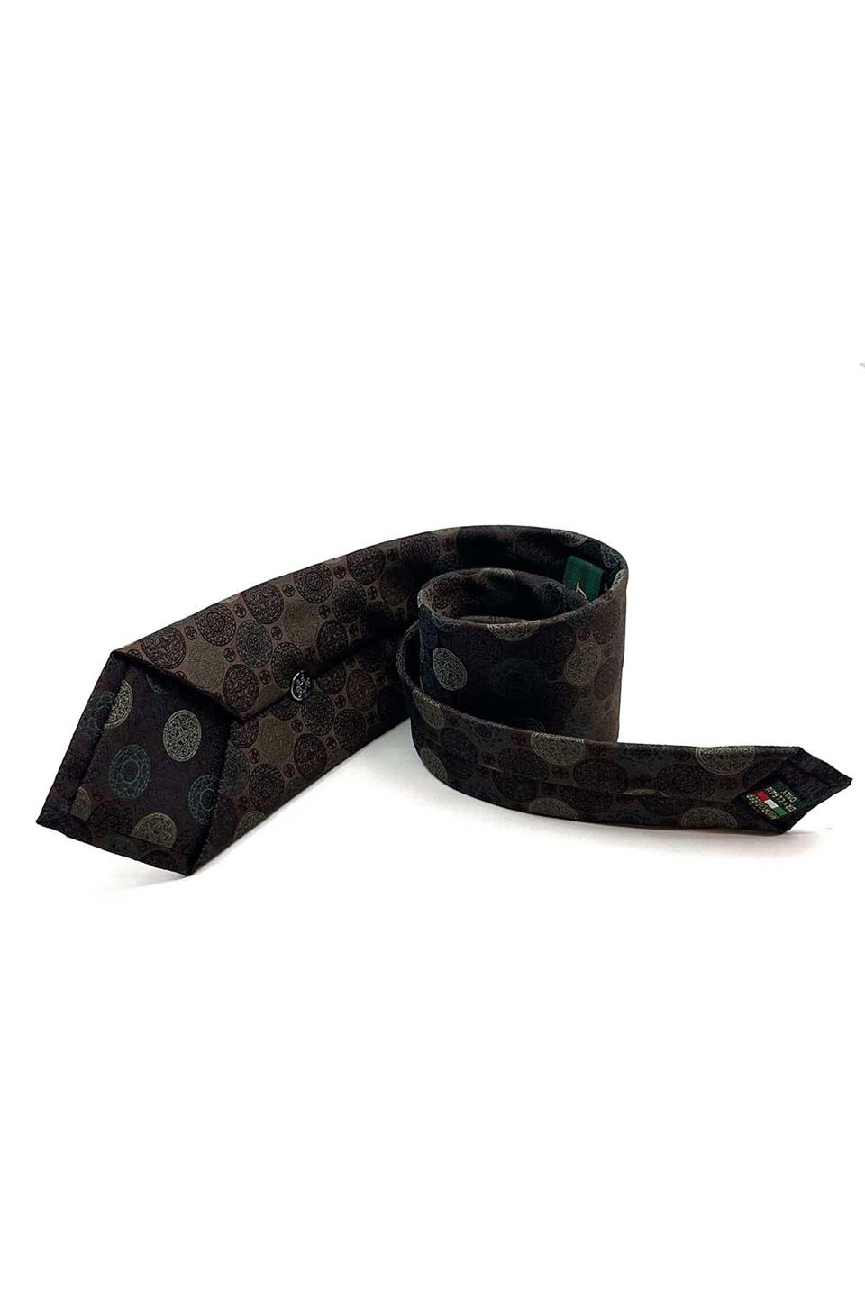 Kahverengi Puantiye Desen Mendilli Klasik Kravat KK12996