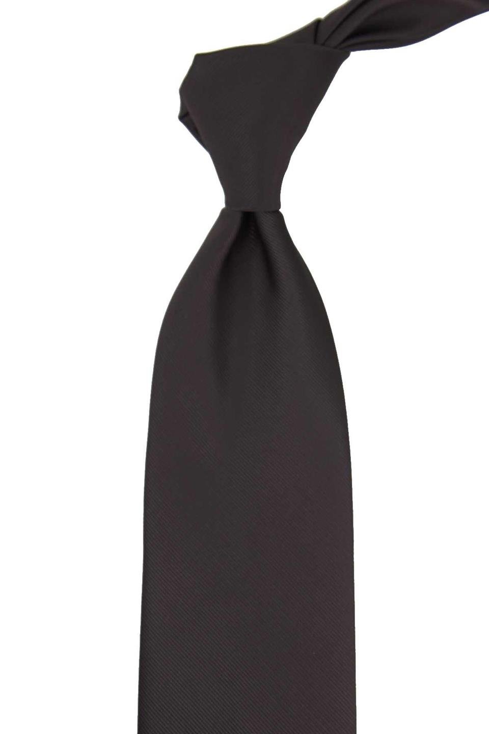 Kahverengi Reps Dokulu Düz Mendilli Klasik Kravat KK13177