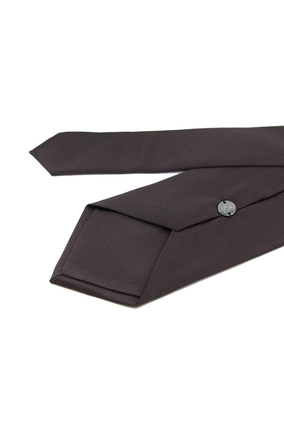 Kahverengi Reps Dokulu Düz Mendilli Klasik Kravat KK13177