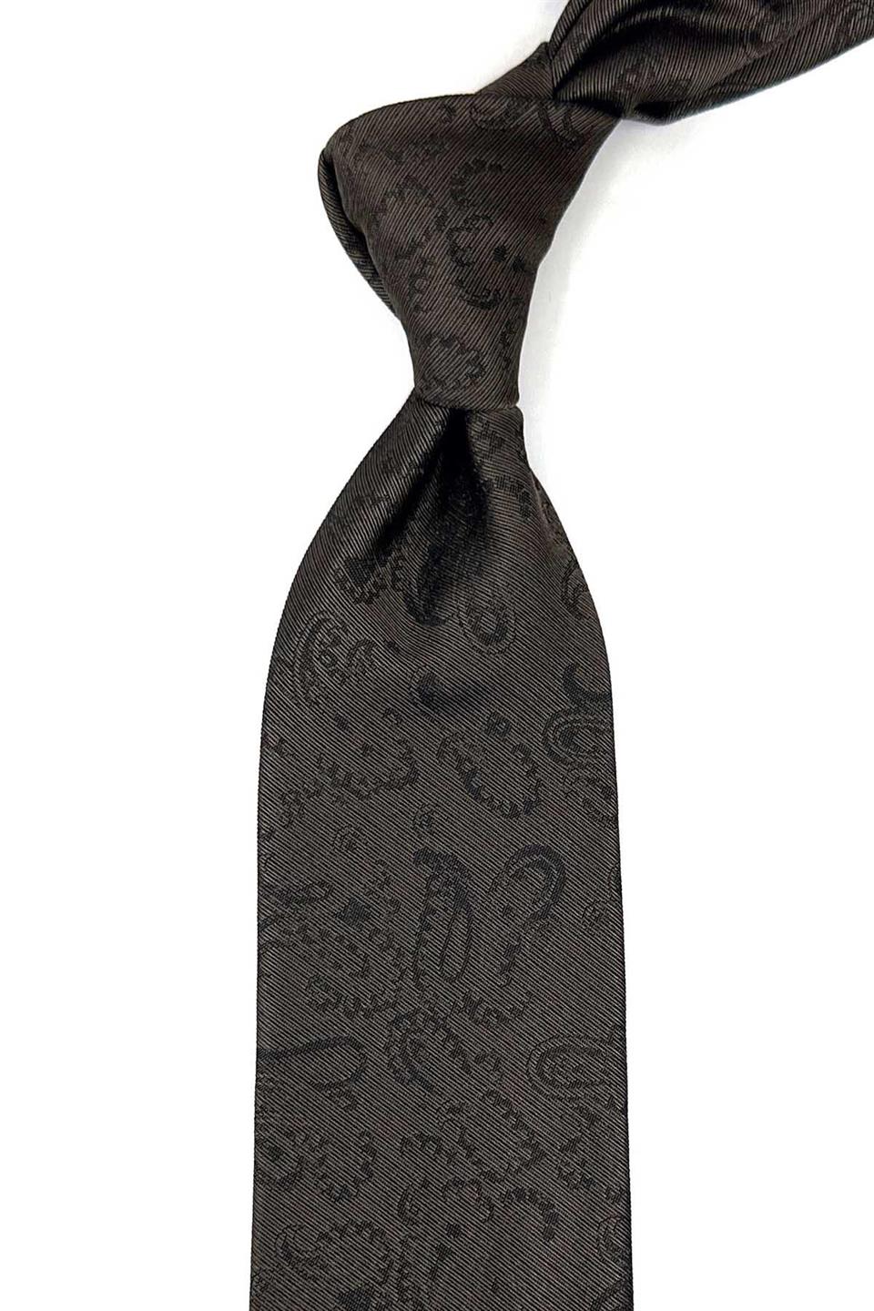 Kahverengi Şal Desen İtalyan İpek Kravat İK1671