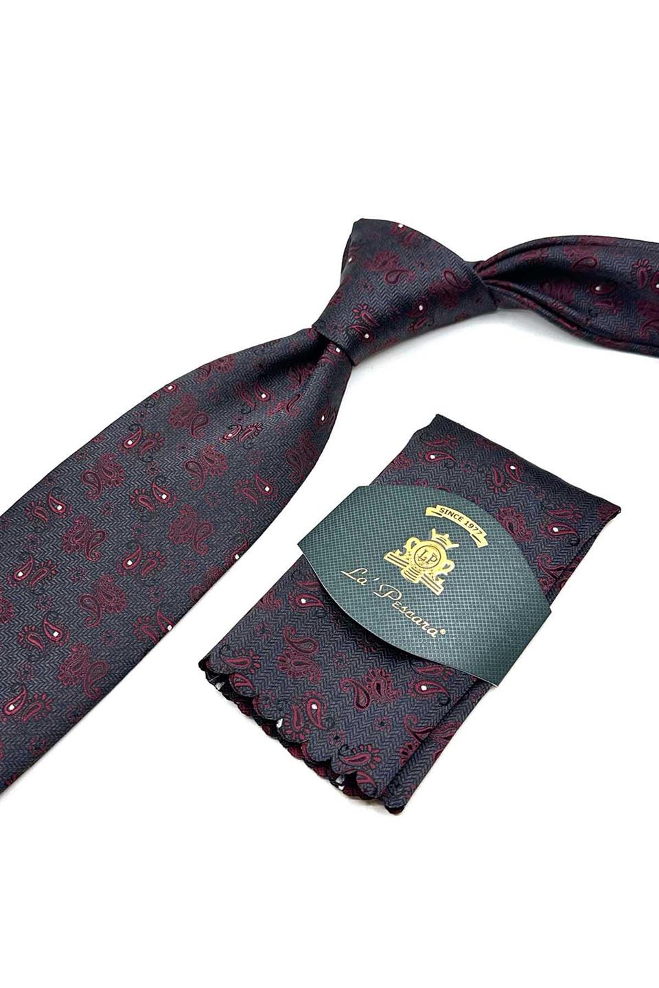 Kahverengi Şal Desen Mendilli Klasik Kravat KK13114