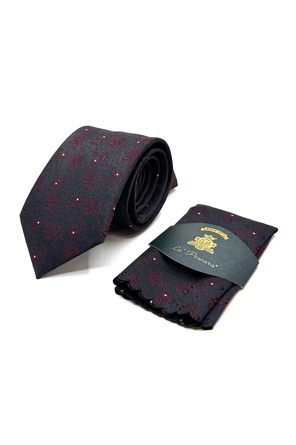 Kahverengi Şal Desen Mendilli Klasik Kravat KK13114