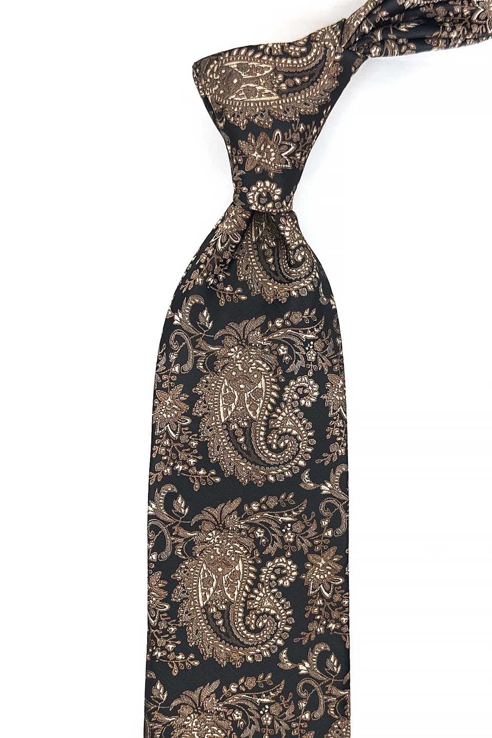 Kahverengi Şal Desen Mendilli Klasik Kravat KK13121