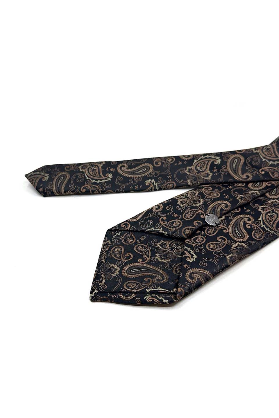 Kahverengi Şal Desen Mendilli Klasik Kravat KK13121