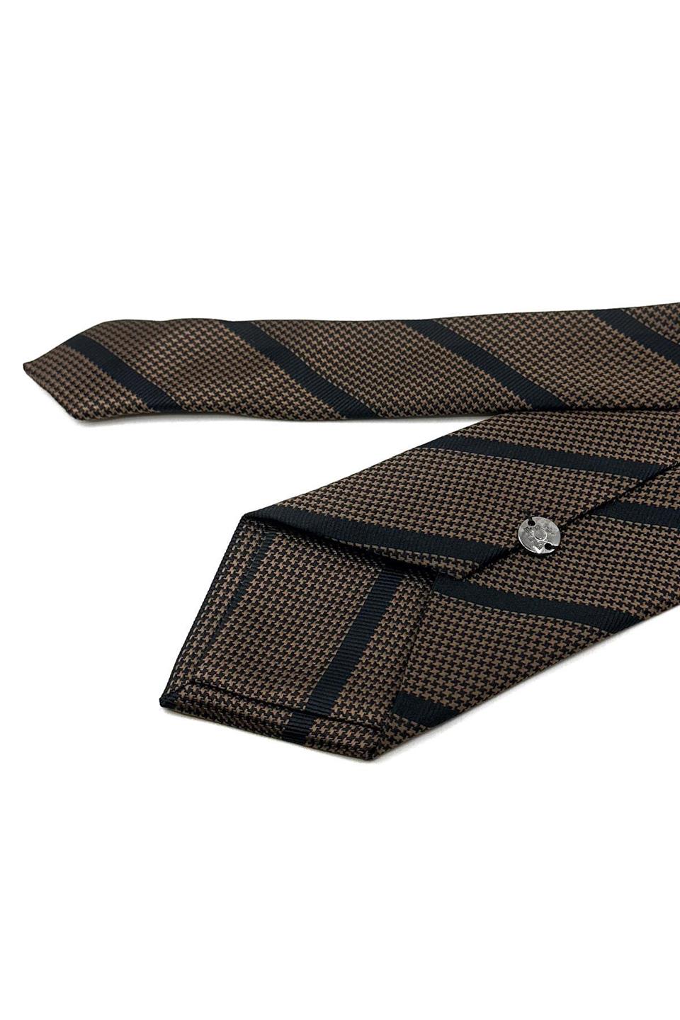 Kahverengi - Siyah Çizgi Desen Mendilli Klasik Kravat KK12041