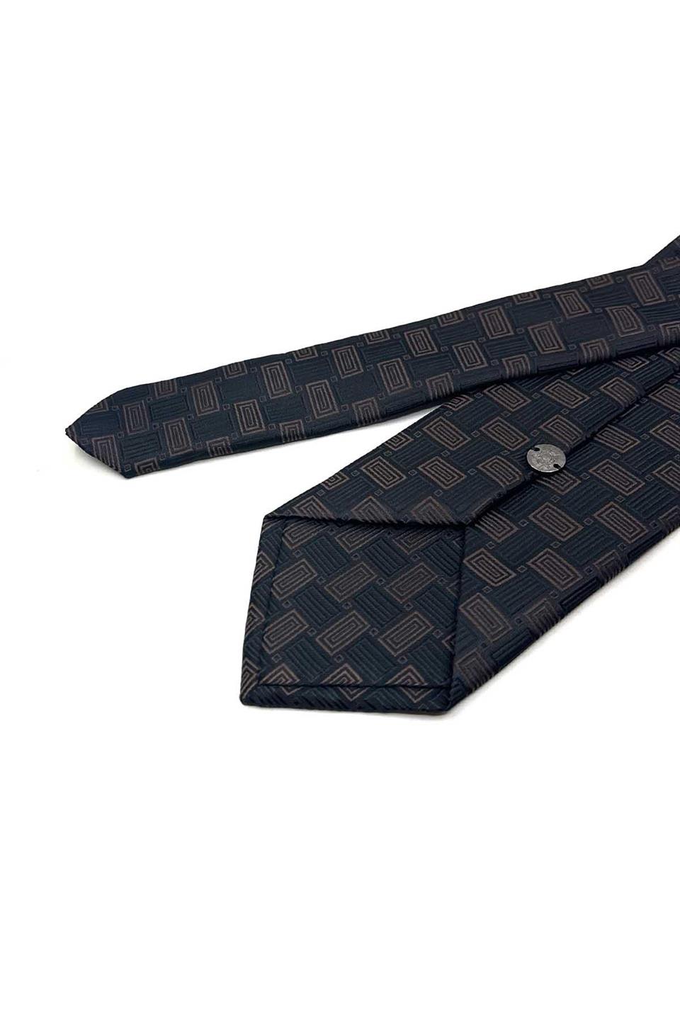 Kahverengi - Siyah Motif Desen Mendilli Klasik Kravat KK13645