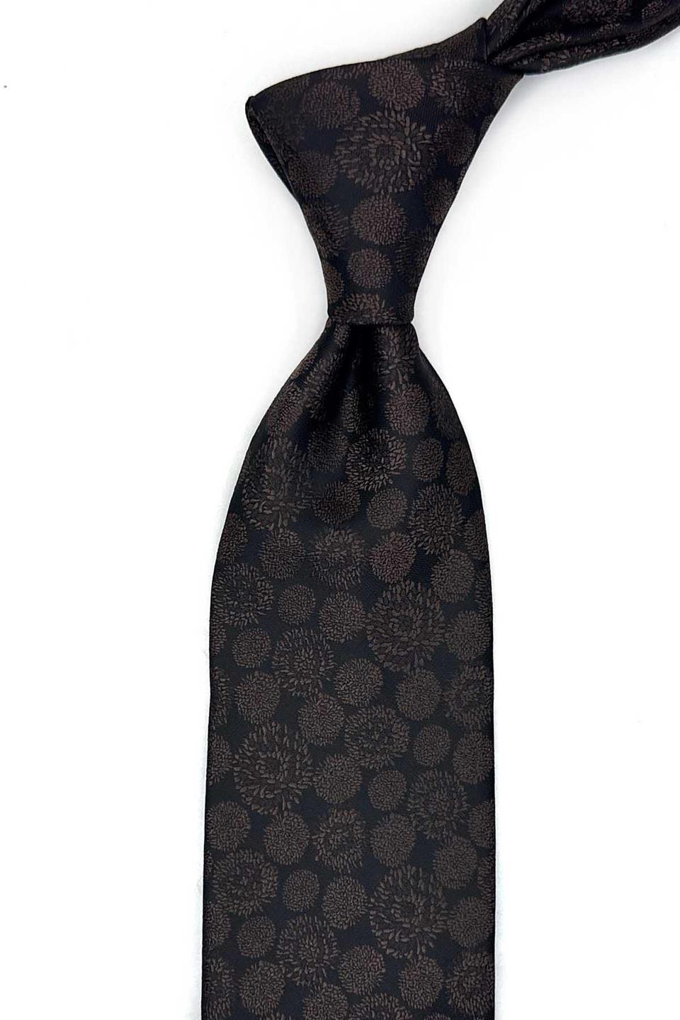 Kahverengi - Siyah Motif Desen Mendilli Klasik Kravat KK13691