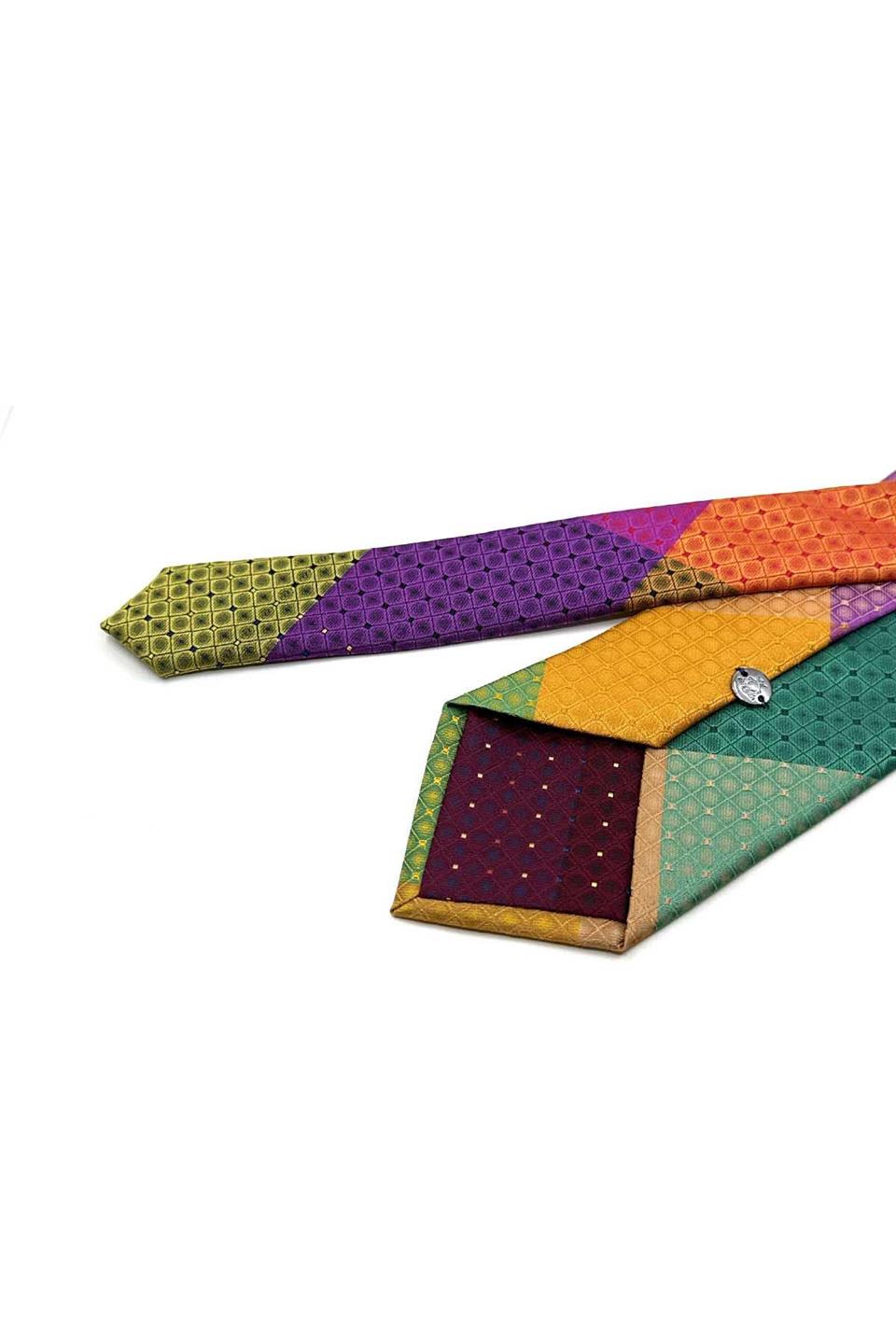 Kare Desen Çok Renkli Patchwork Klasik Kravat KK13412