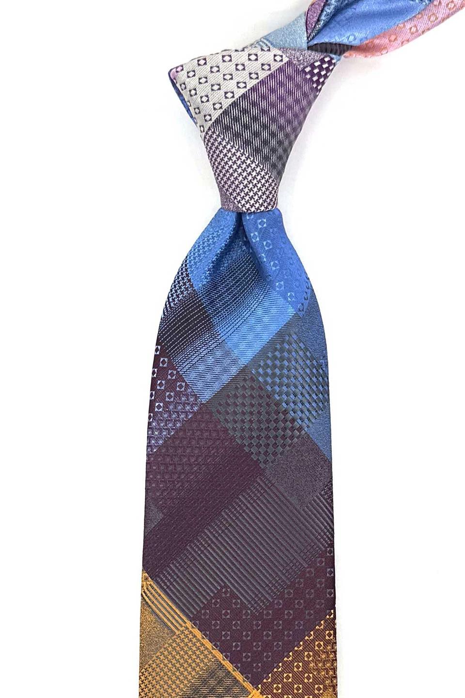 Kare Desen Çok Renkli Patchwork Kravat KK13295