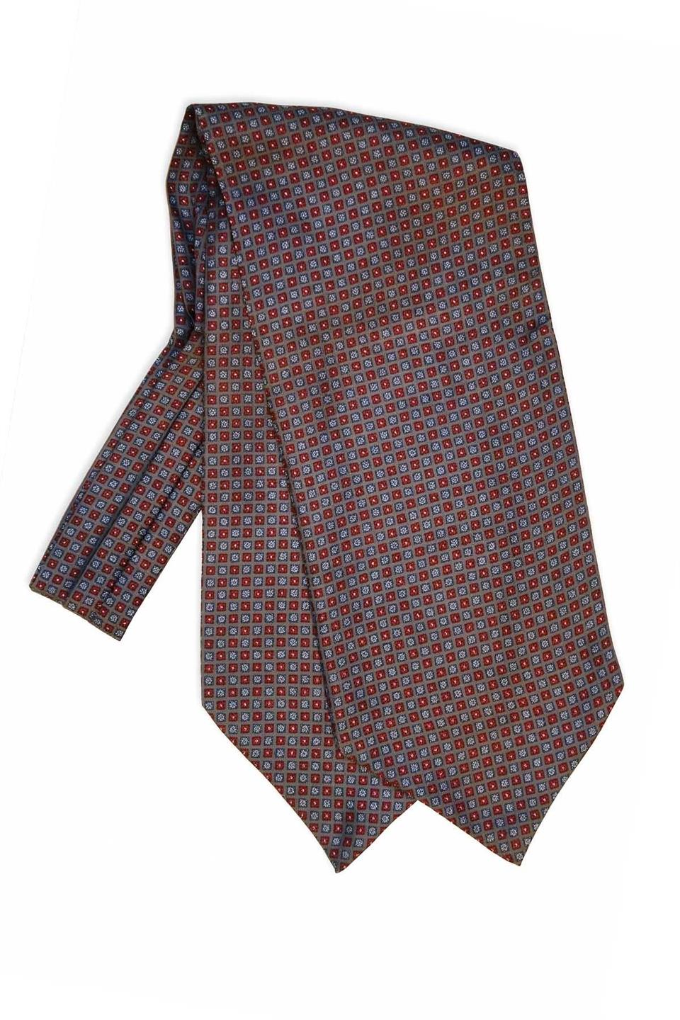 Kare Desen Füme İtalyan İpek Ascot Kravat SAC30