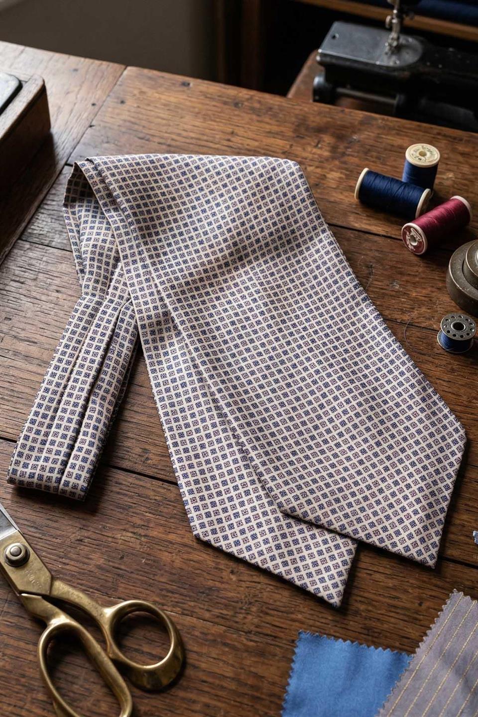Kare Desen Gri İtalyan İpek Ascot Kravat SAC28