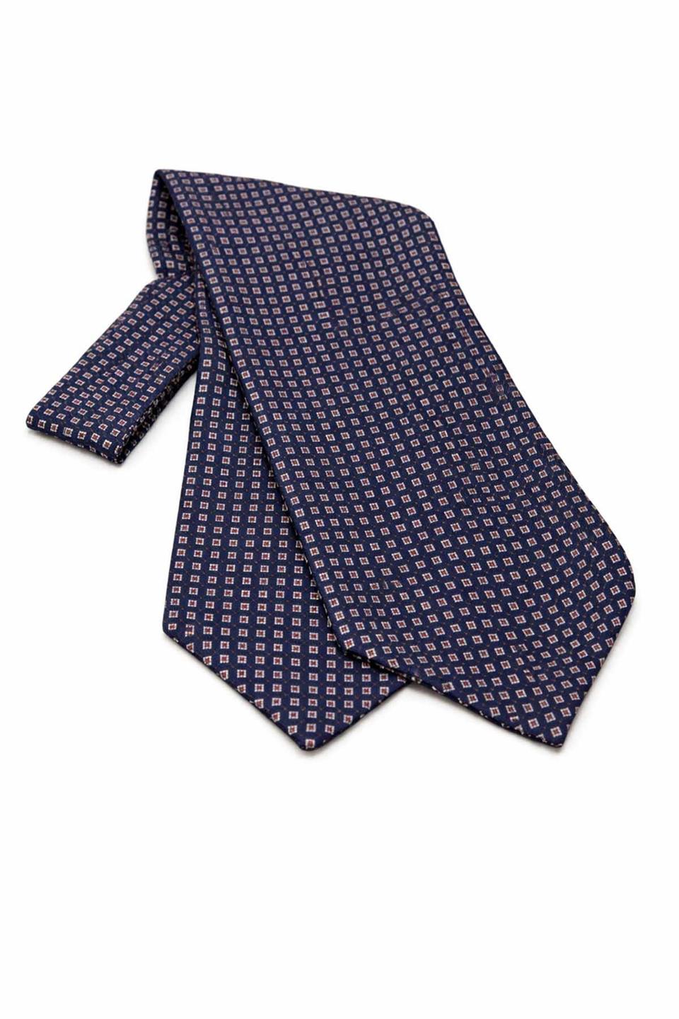 Kare Desen Lacivert İtalyan İpek Ascot Kravat SAC65