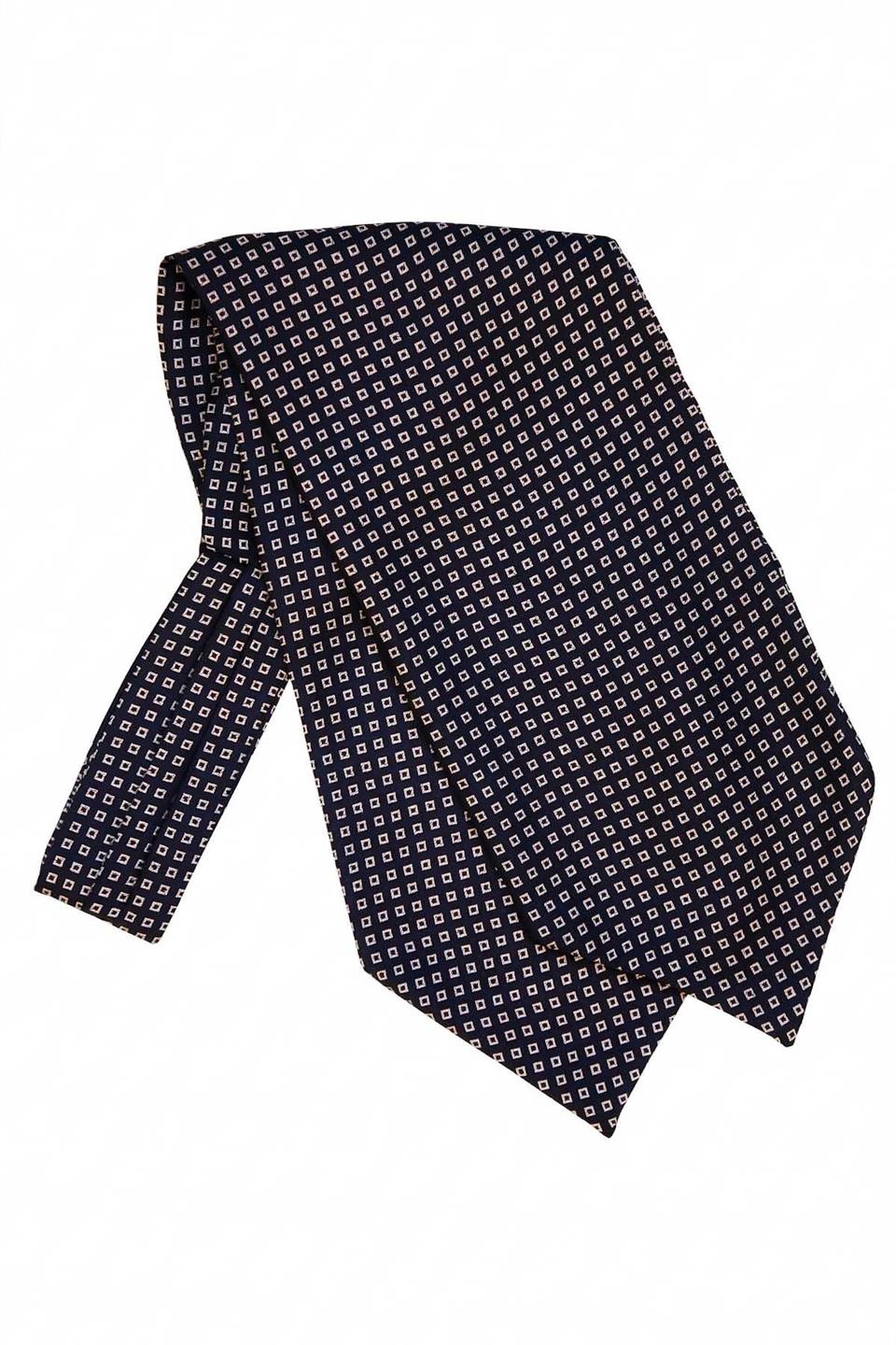 Kare Desen Lacivert İtalyan İpek Ascot Kravat SAC25