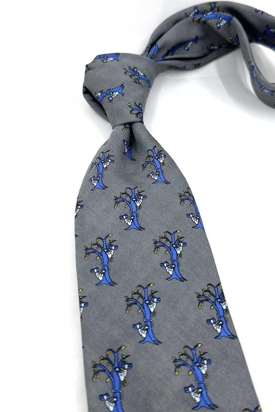 Kenley Style Gri Motif Desen İtalyan İpek Kravat İK1926