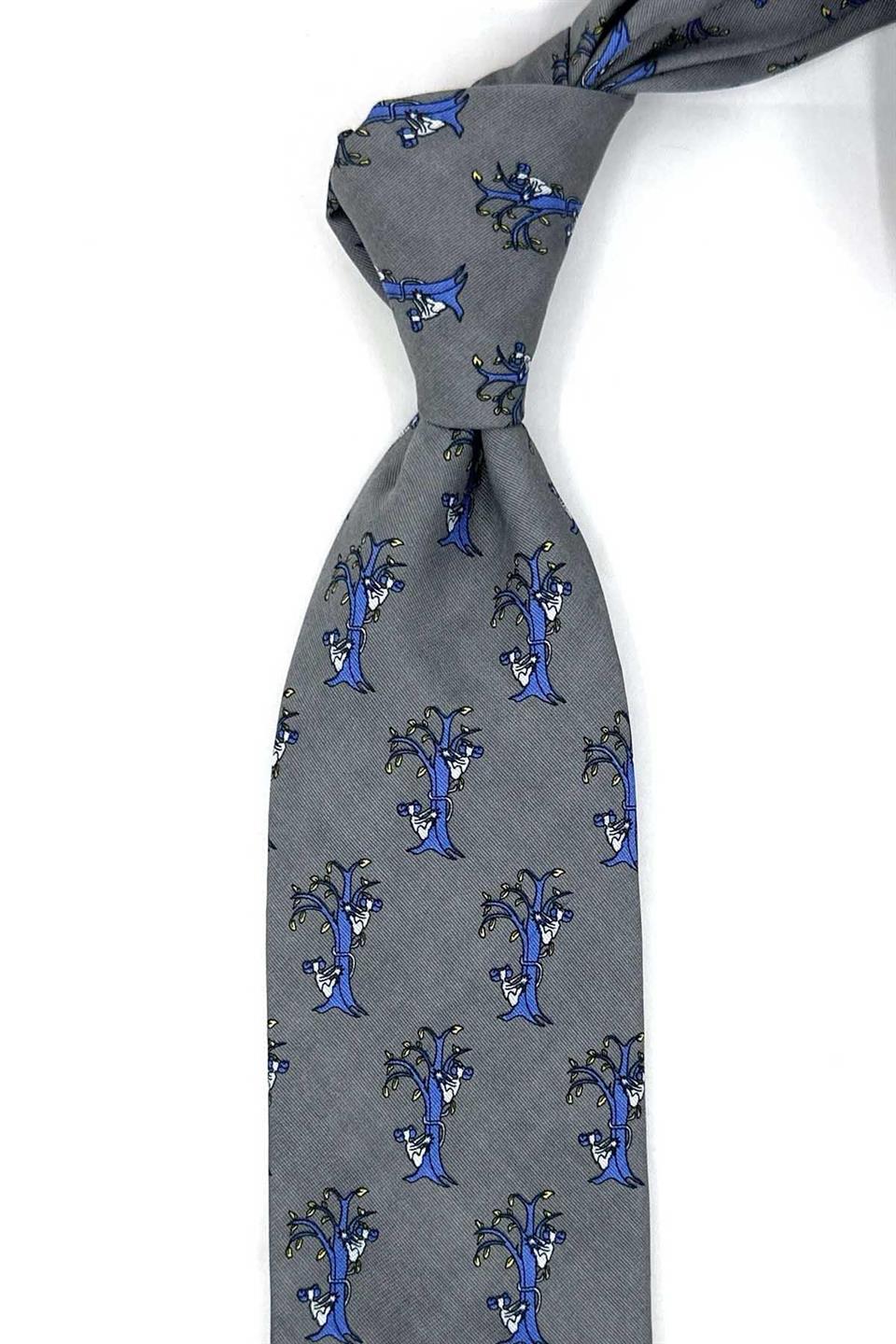 Kenley Style Gri Motif Desen İtalyan İpek Kravat İK1926