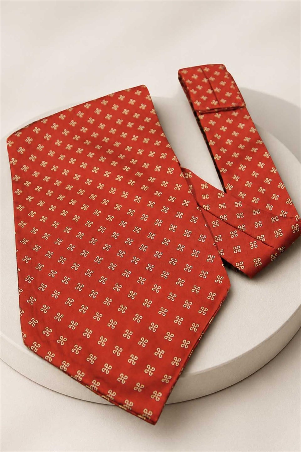 Kiremit Kırmızı Küçük Desen Ascot Kravat K675